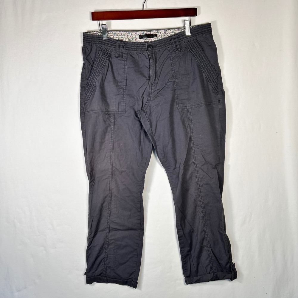 Prana Womens Gray Organic Cotton Stretch Hiking Outdoor Crop Pants Size 12